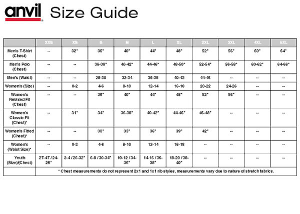 anvil 980 size chart